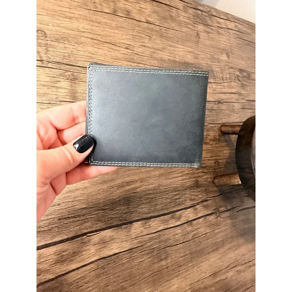American Bison Mens Black Leather Bifold Wallet with ID Window and Gift Box
